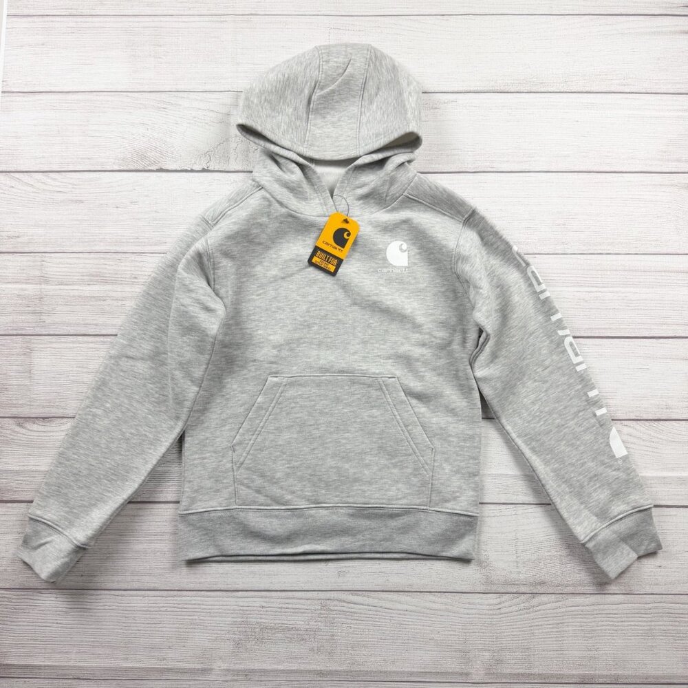 Carhartt Kids Hoodie Gray Fleece Pullover Sweatshirt with Logo NWT XS 7